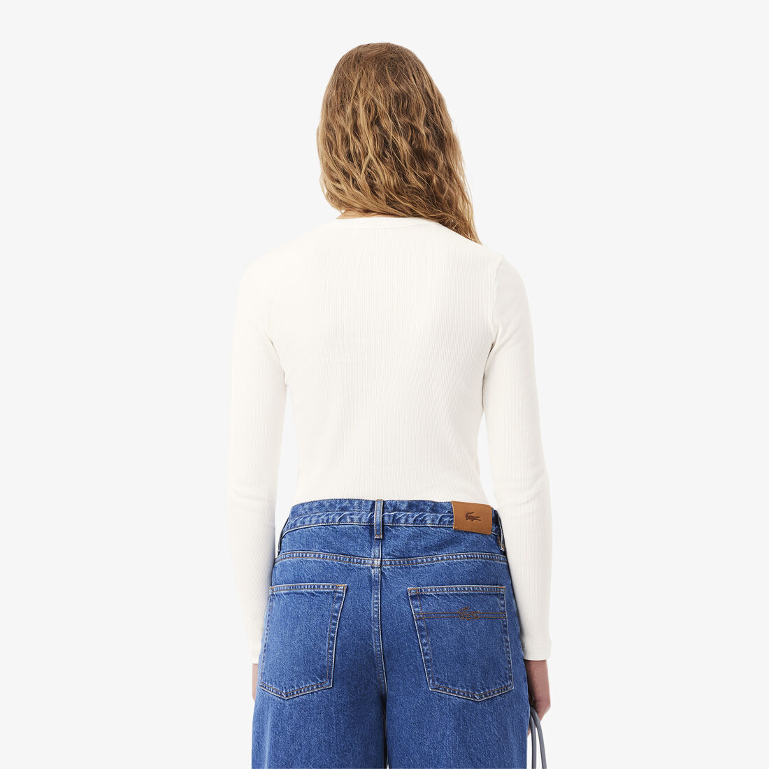 تي شيرت قطن مضلع بأكمام طويلة Long Sleeved Ribbed Cotton T-shirt - TF1692-00-70V