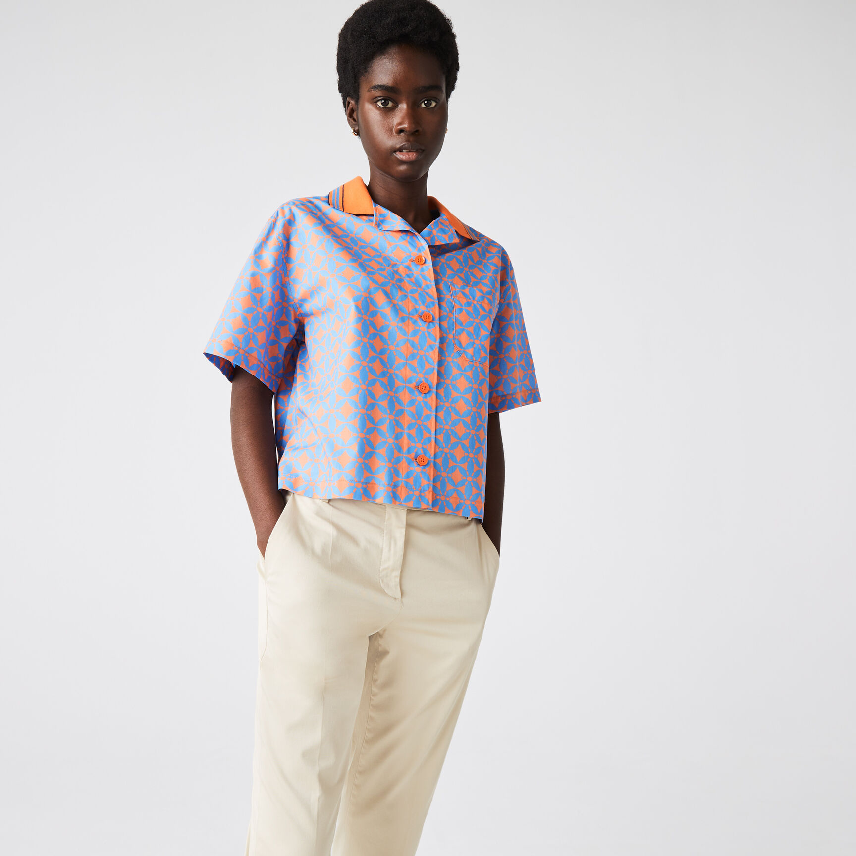 قميص قطن بوبلين مطبوع للنساء