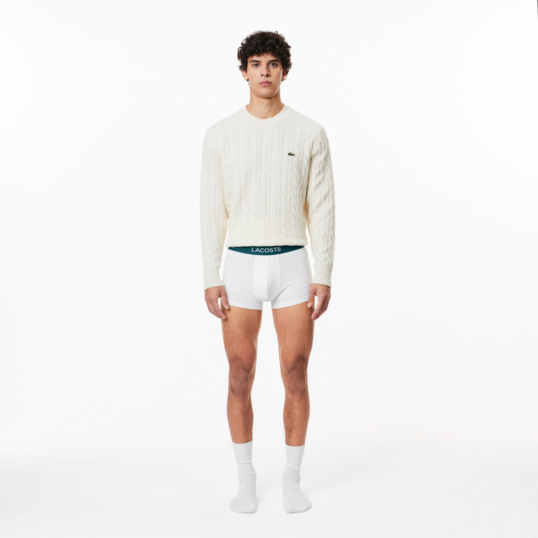 طقم بوكسر لاكوست بطبعة الشعار بألياف دقيقة للرجال، 3 قطع Pack Of 3 Casual Black Trunks - 5H3389-00-001