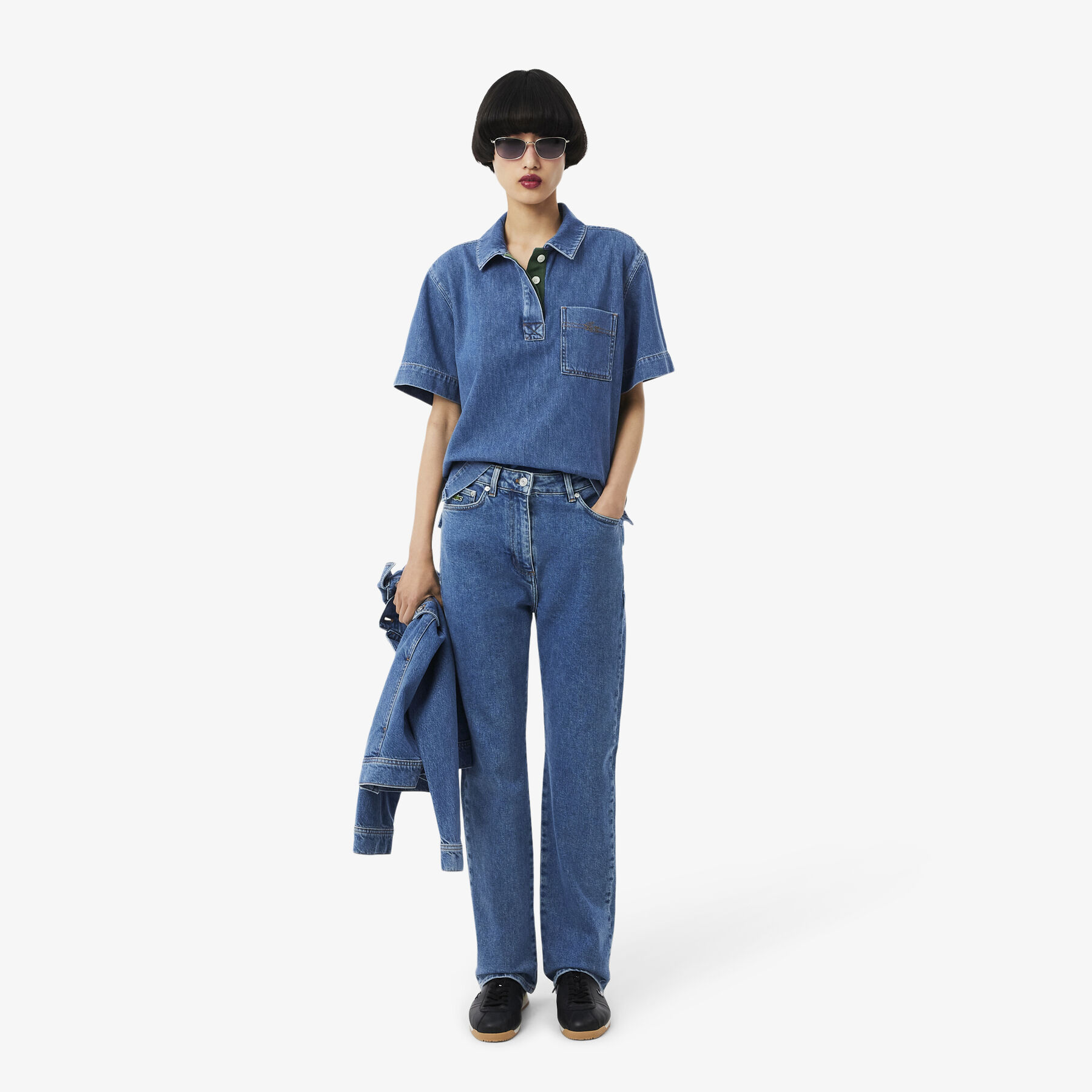قميص بولو جينز خفيف الوزن وواسع Oversized Lightweight Denim Polo Shirt - CF0051-00-36L
