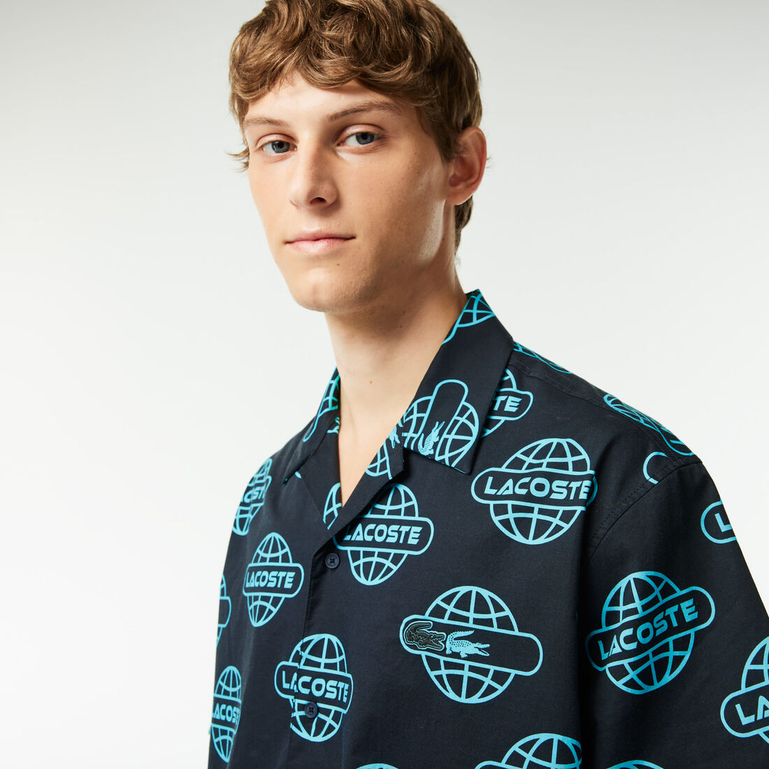 Globe Print Lacoste Cotton Twill Shirt Globe Print Lacoste Cotton Twill Shirt - CH1880-00-QPI