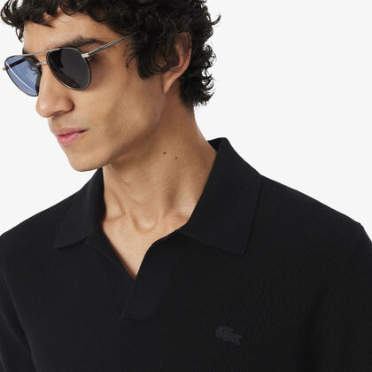 Cotton Blend Open Polo Collar Sweater Cotton Blend Open Polo Collar Sweater