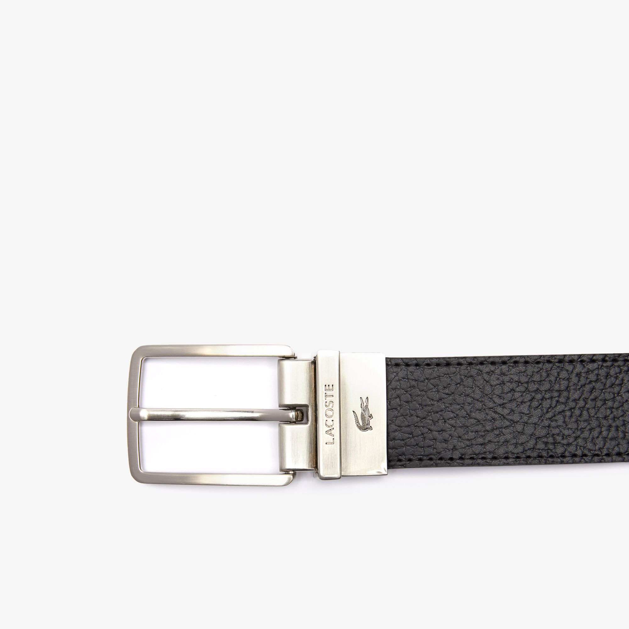Men's Lacoste Engraved Buckle Grained Leather Belt