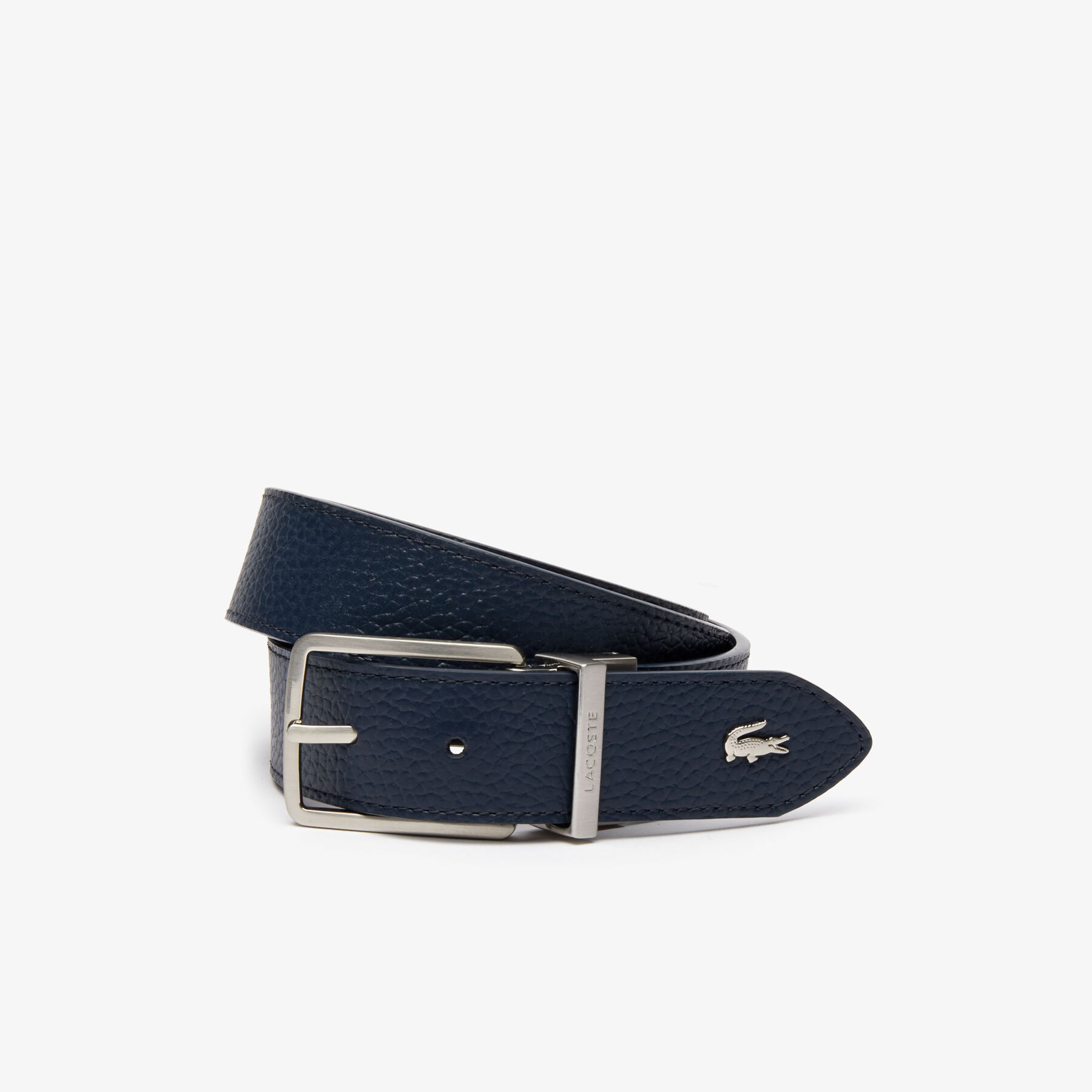 Men's Lacoste Engraved Buckle Grained Leather Belt men s lacoste engraved buckle grained leather belt