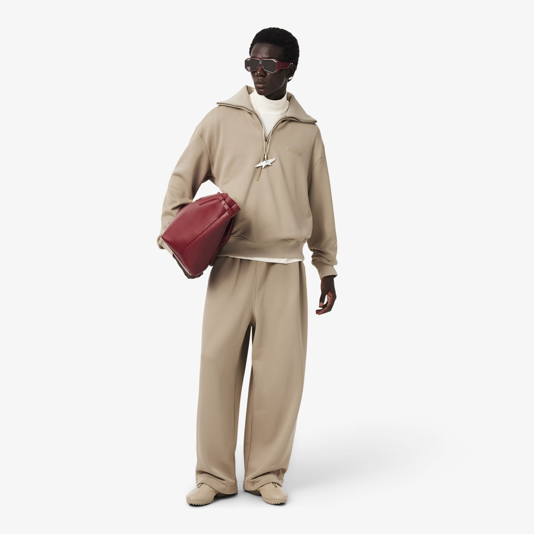 lacoste runway loose fit satin joggers