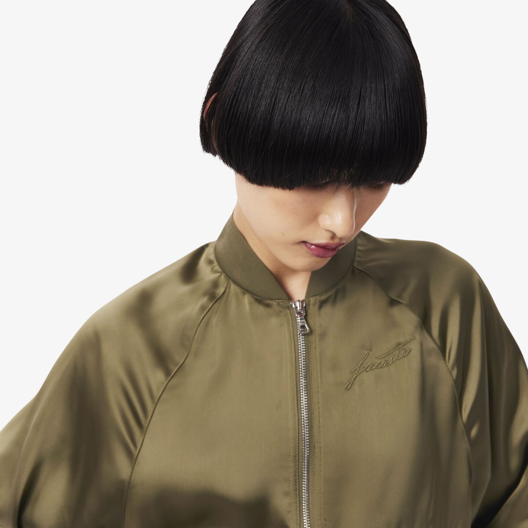 Oversized Embroidered Signature Satin Bomber Jacket - CF5318-00-E9F