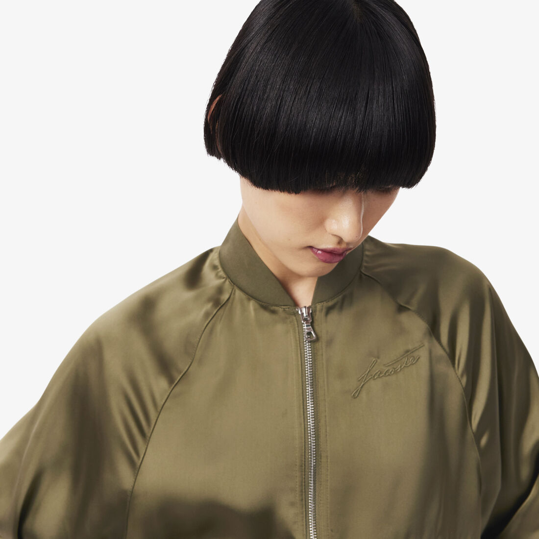 Oversized Embroidered Signature Satin Bomber Jacket Oversized Embroidered Signature Satin Bomber Jacket - CF5318-00-E9F