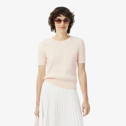 Short Sleeved Cable Knit Sweater