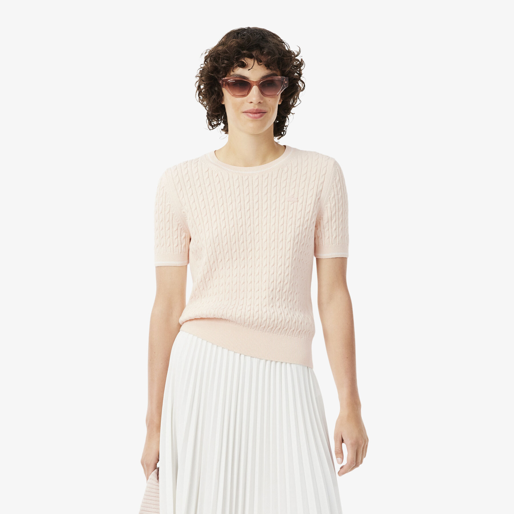Short Sleeved Cable Knit Sweater lacoste short sleeved cable knit sweater