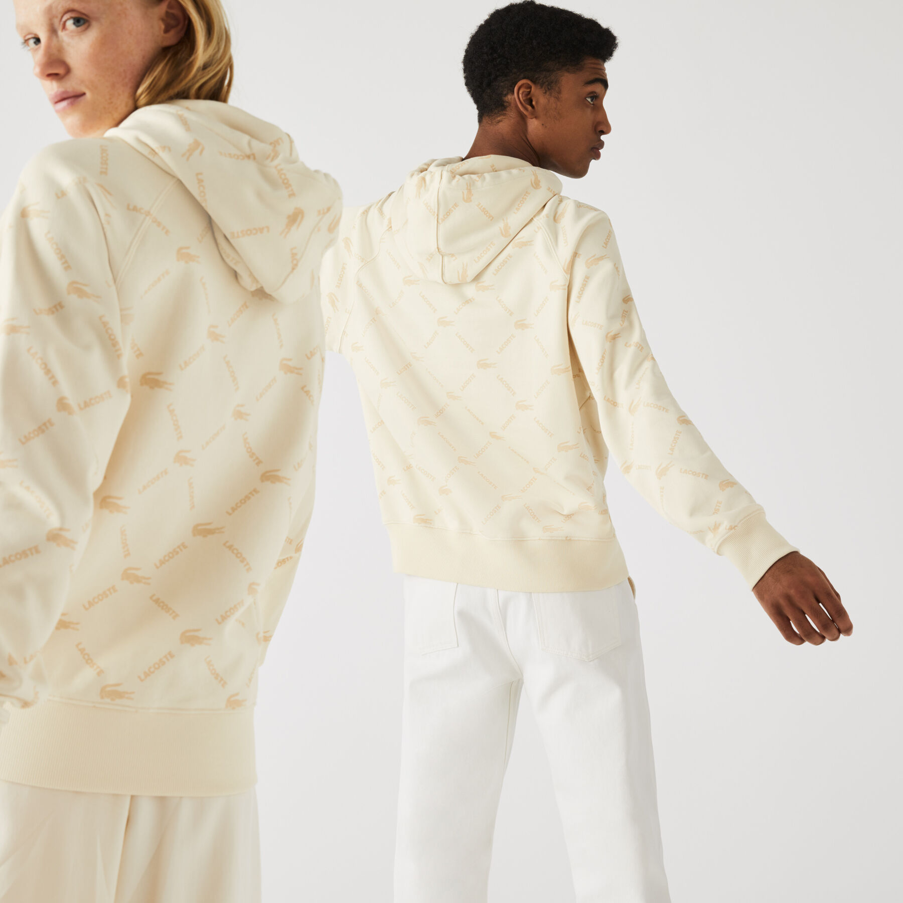 لاكوست سويت شيرت قطني للجنسين بغطاء رأس وقصة فضفاضة ومونوغرام مجموعة lacoste live