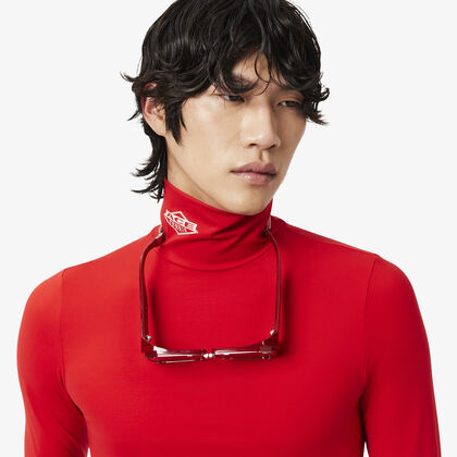 لاكوست runway high neck printed stretch t shirt