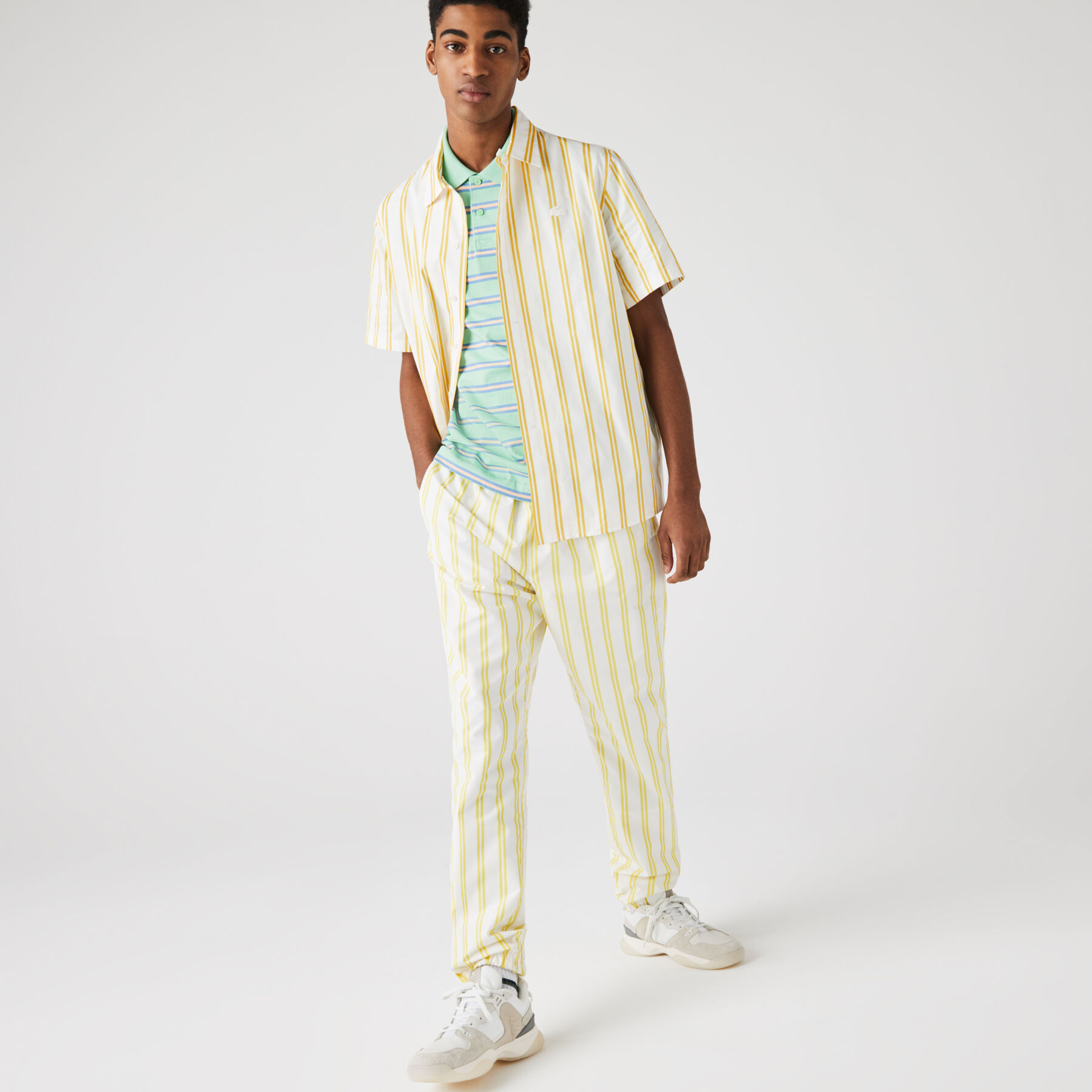 Unisex Lacoste LIVE Striped Satiny Shirt unisex lacoste live striped satiny shirt