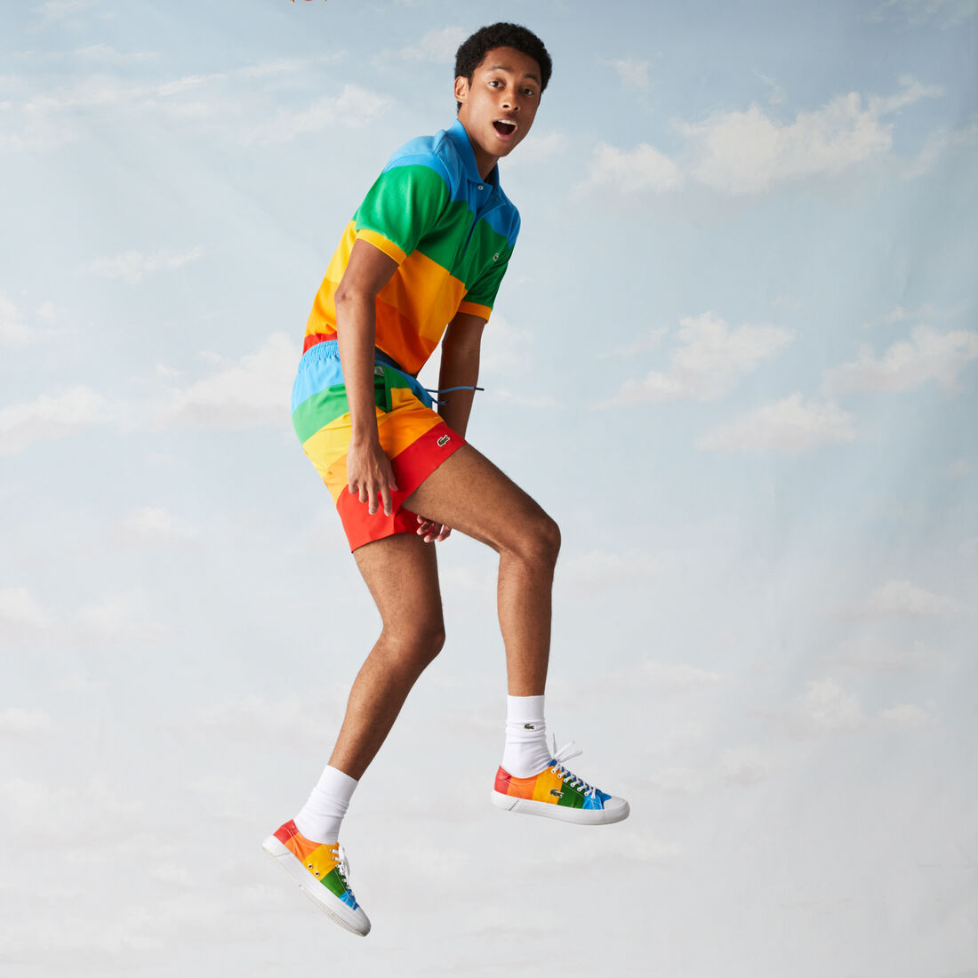 Men’s Polaroid Collaboration Color Striped Swimming Trunks