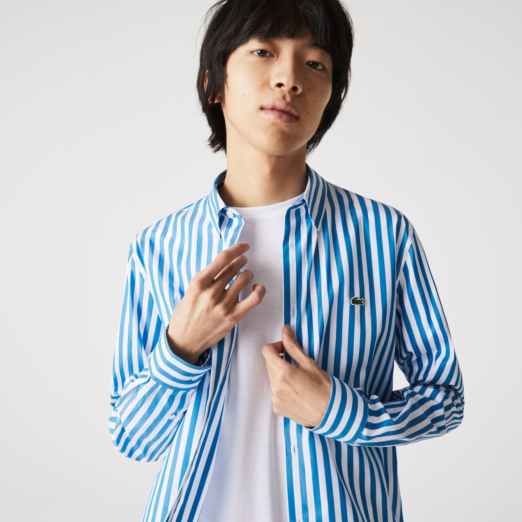Men's Regular Fit Striped Poplin Shirt lacoste men s regular fit striped poplin shirt