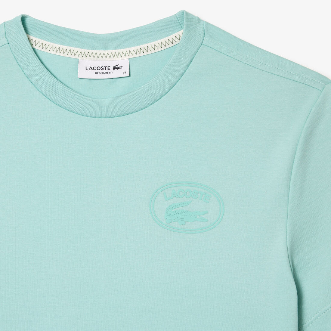 تي شيرت لاكوست جيرسيه قطن بطبعة شعار واسم الماركة Regular Fit Signature Print T-shirt - TF0854-00-LGF