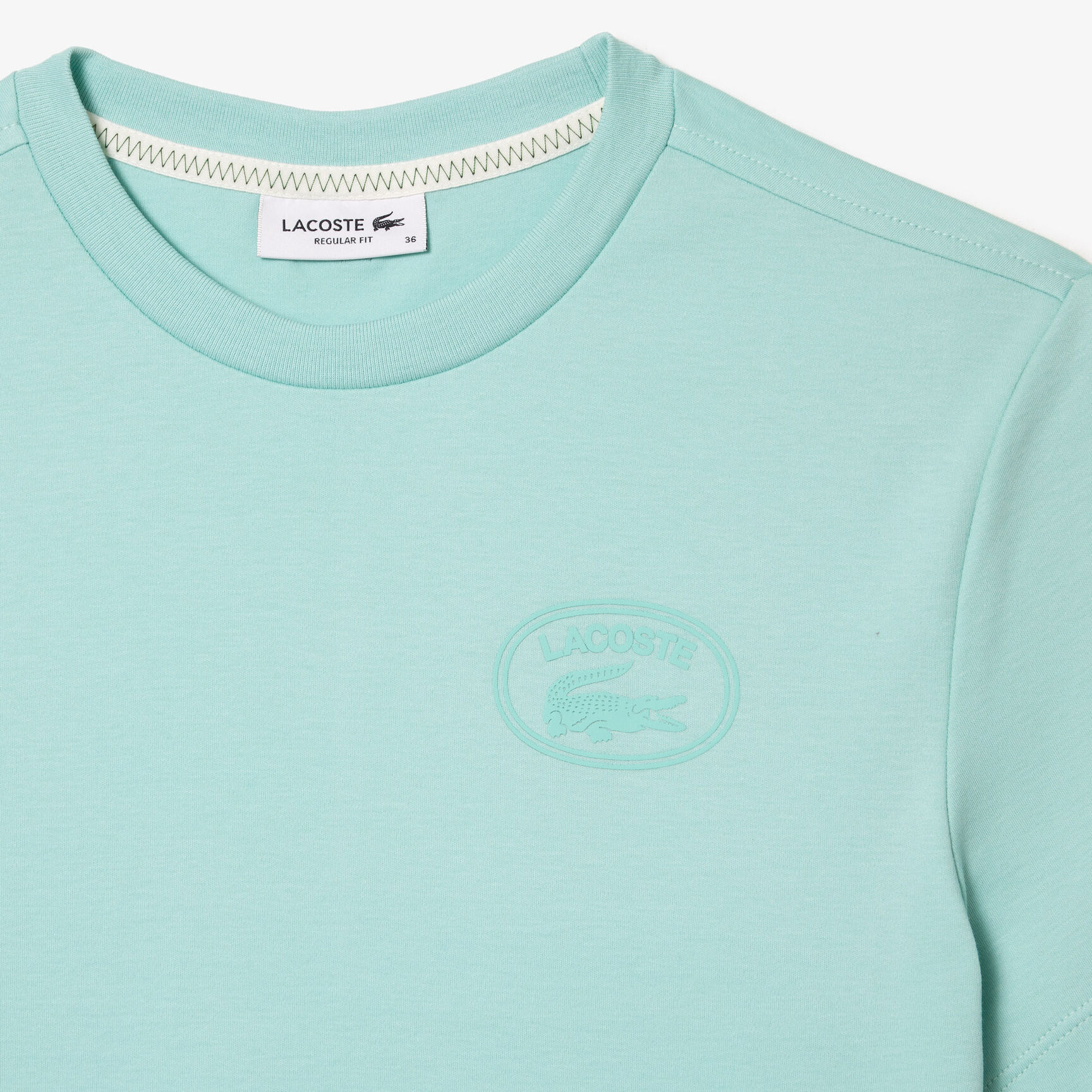 تي شيرت لاكوست جيرسيه قطن بطبعة شعار واسم الماركة Regular Fit Signature Print T-shirt - TF0854-00-LGF