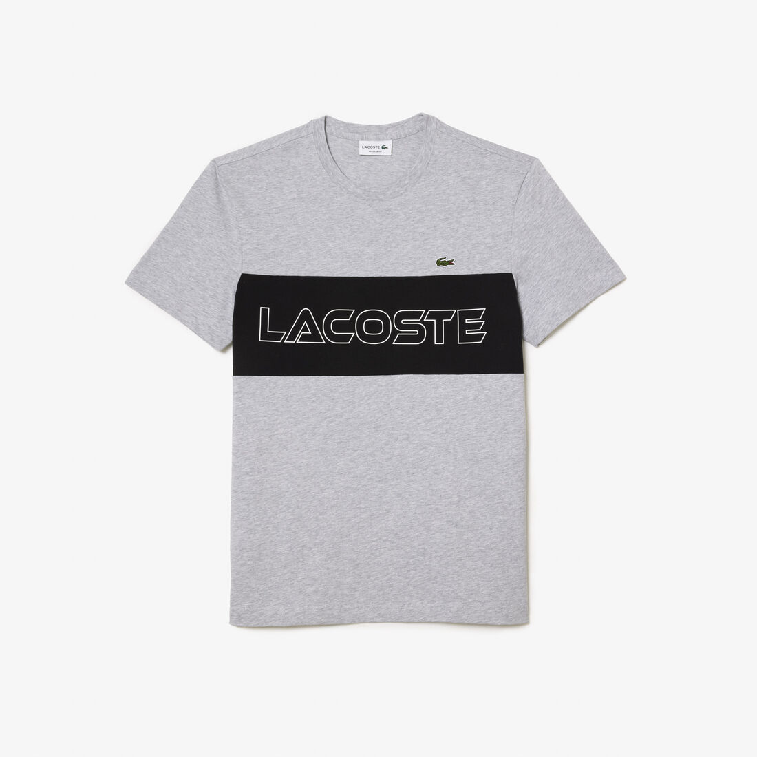 تي شيرت لاكوست ذو قصة عادية ومطبوع بألوان مترابطة Lacoste Regular Fit Printed Colourblock T-shirt - TH1712-00-80P