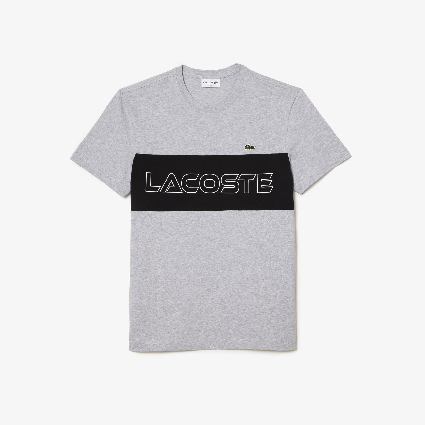 تي شيرت لاكوست ذو قصة عادية ومطبوع بألوان مترابطة Lacoste Regular Fit Printed Colourblock T-shirt - TH1712-00-80P