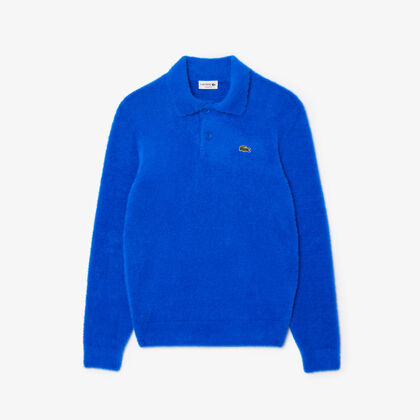 Fuzzy Knit Polo Sweater