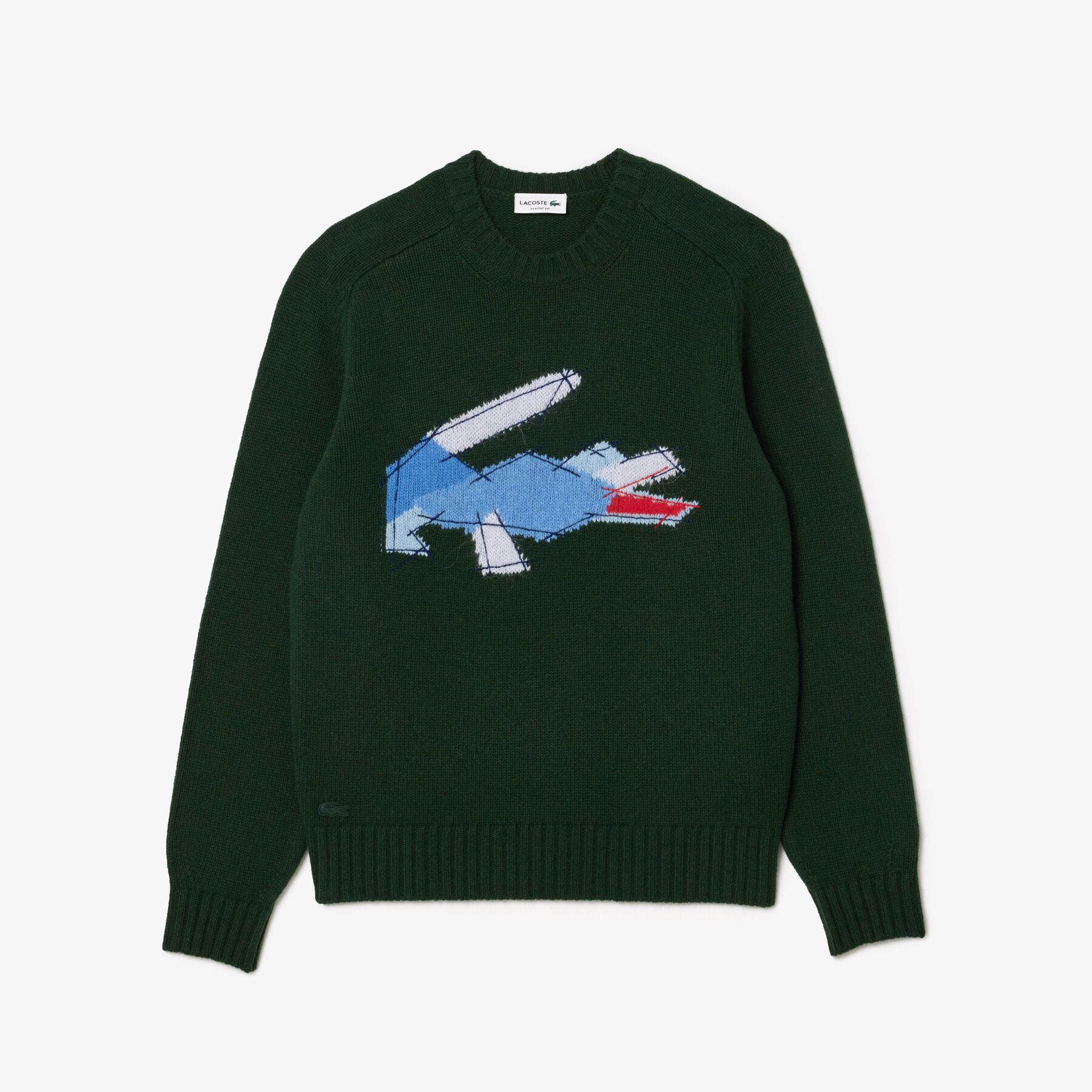 lacoste crocodile motif wool crew neck sweater