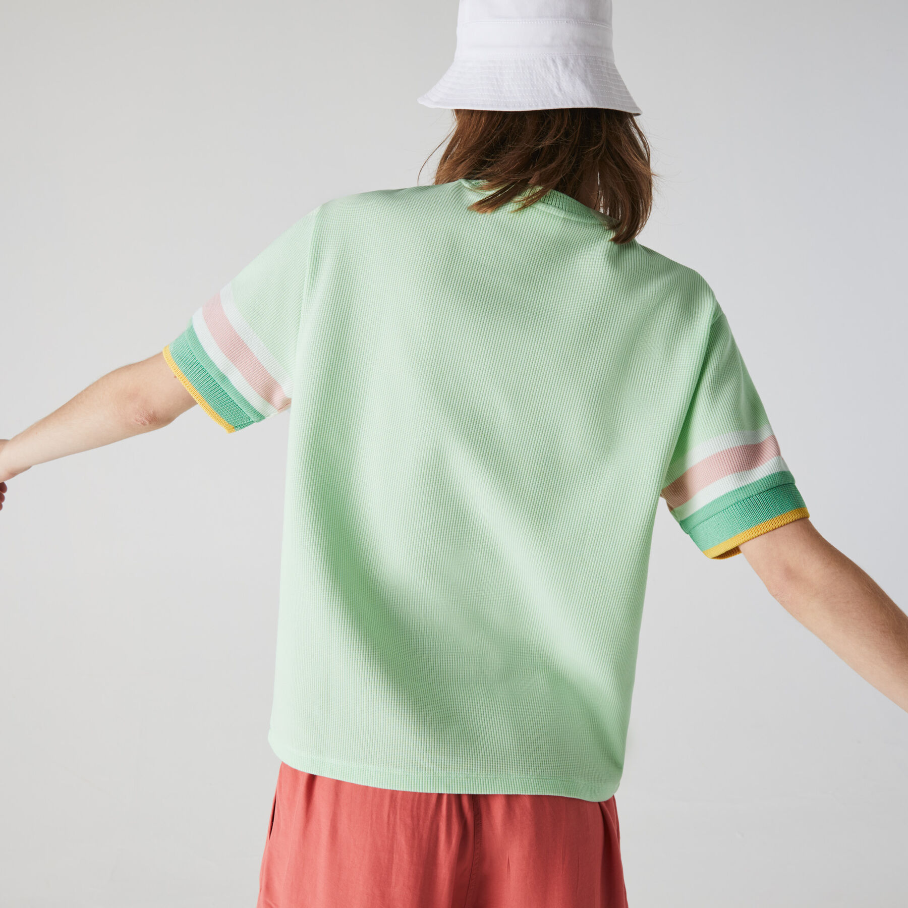 lacoste women s crew neck striped accents honeycomb cotton t shirt