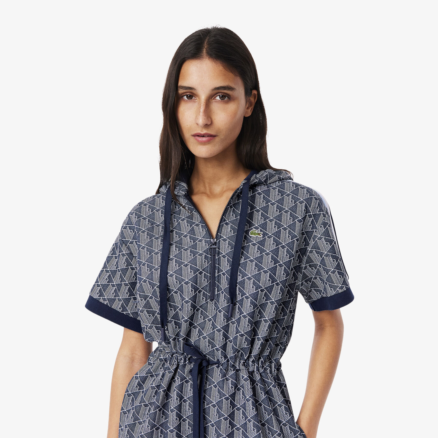 lacoste jacquard monogram hoodie dress