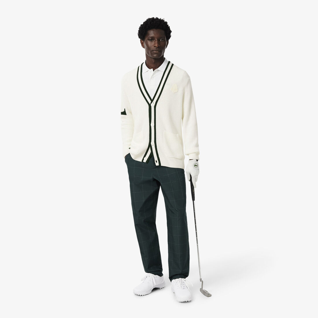 Badge Accent Wool Blend Golf Cardigan lacoste badge accent wool blend golf cardigan