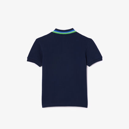Boys' Lacoste Tricolour Collar Cotton Petit Pique Polo