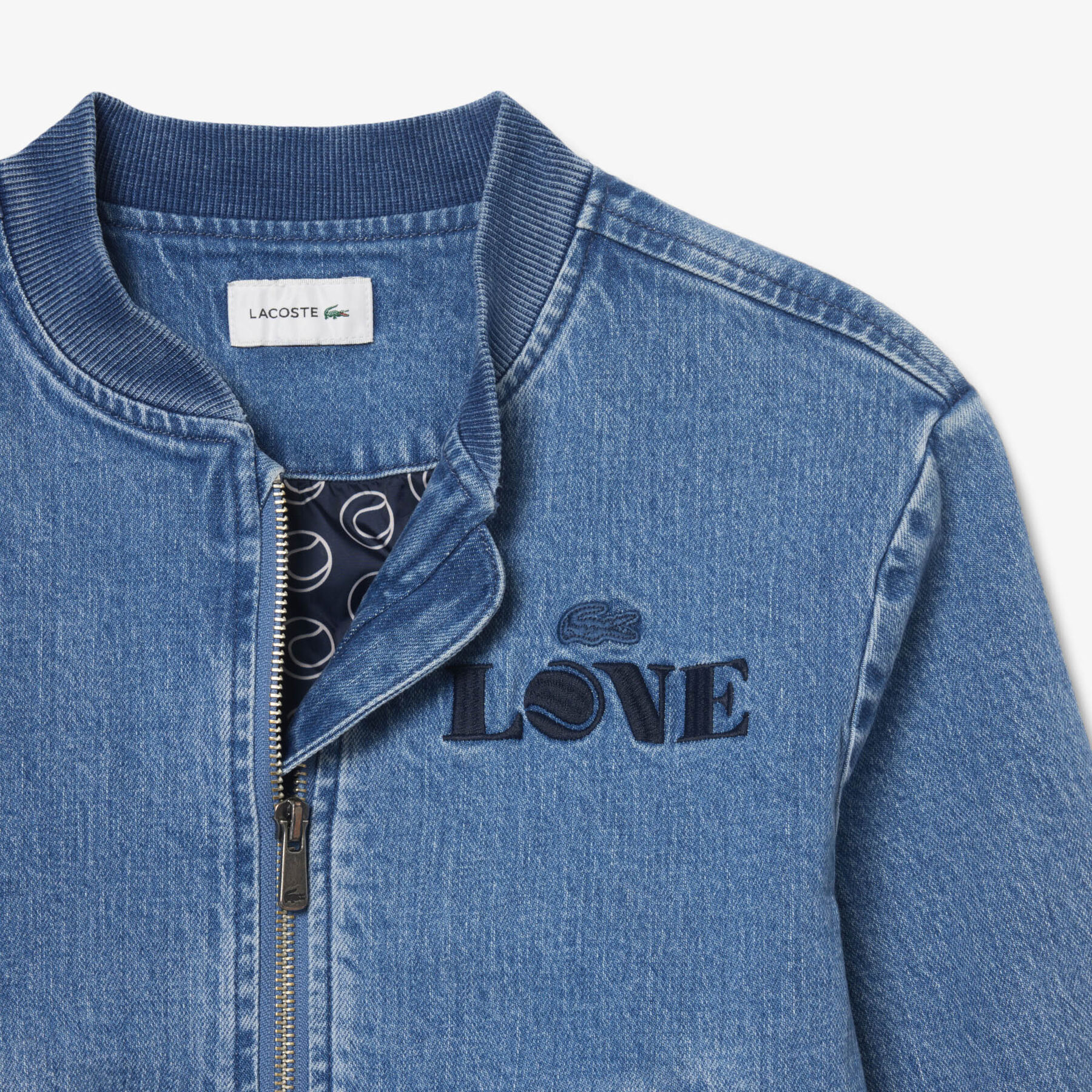 Padded Badge Accent Denim Bomber Jacket lacoste padded badge accent denim bomber jacket