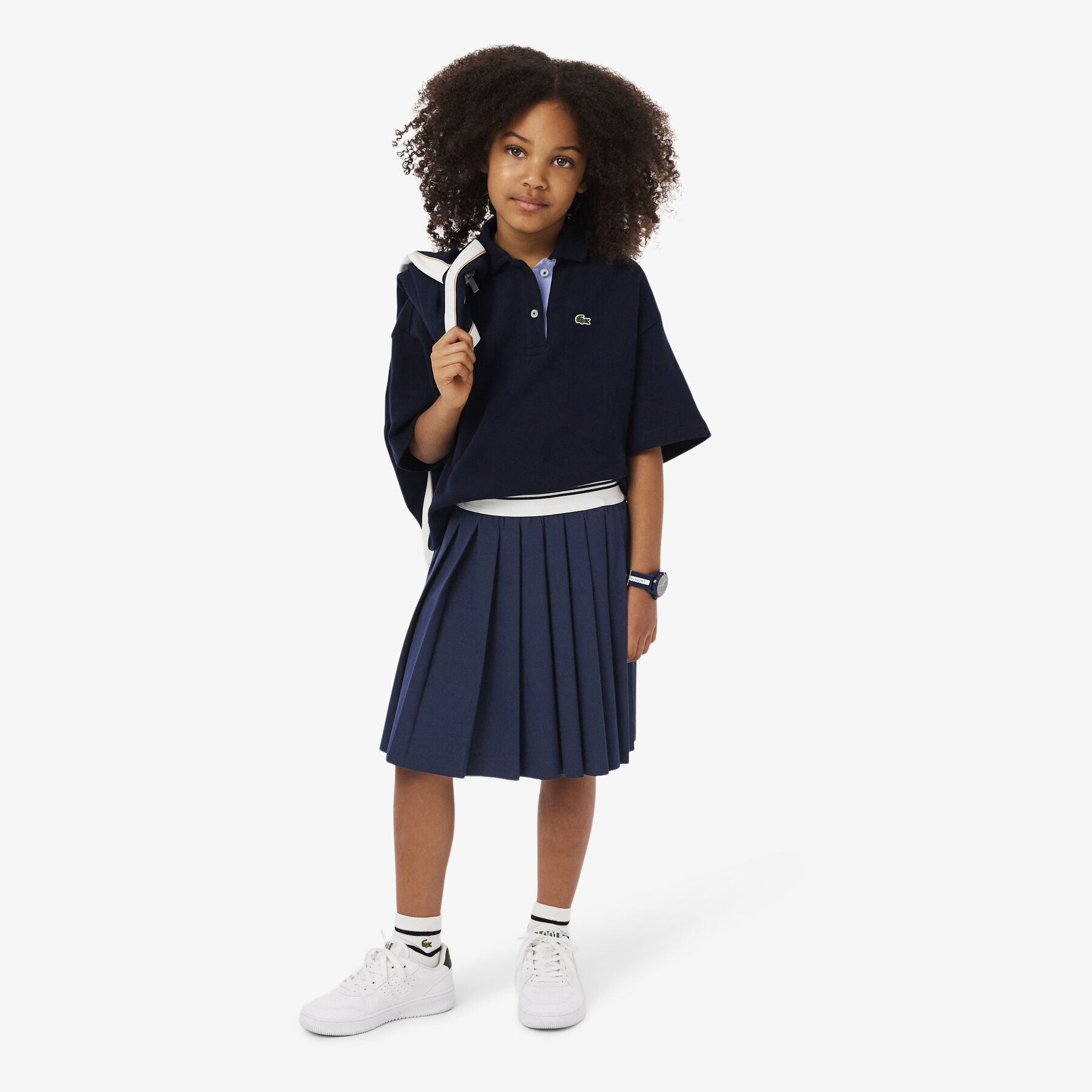 lacoste oxford cotton pleated skirt