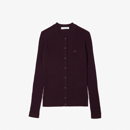lacoste merino wool 3d knit cardigan