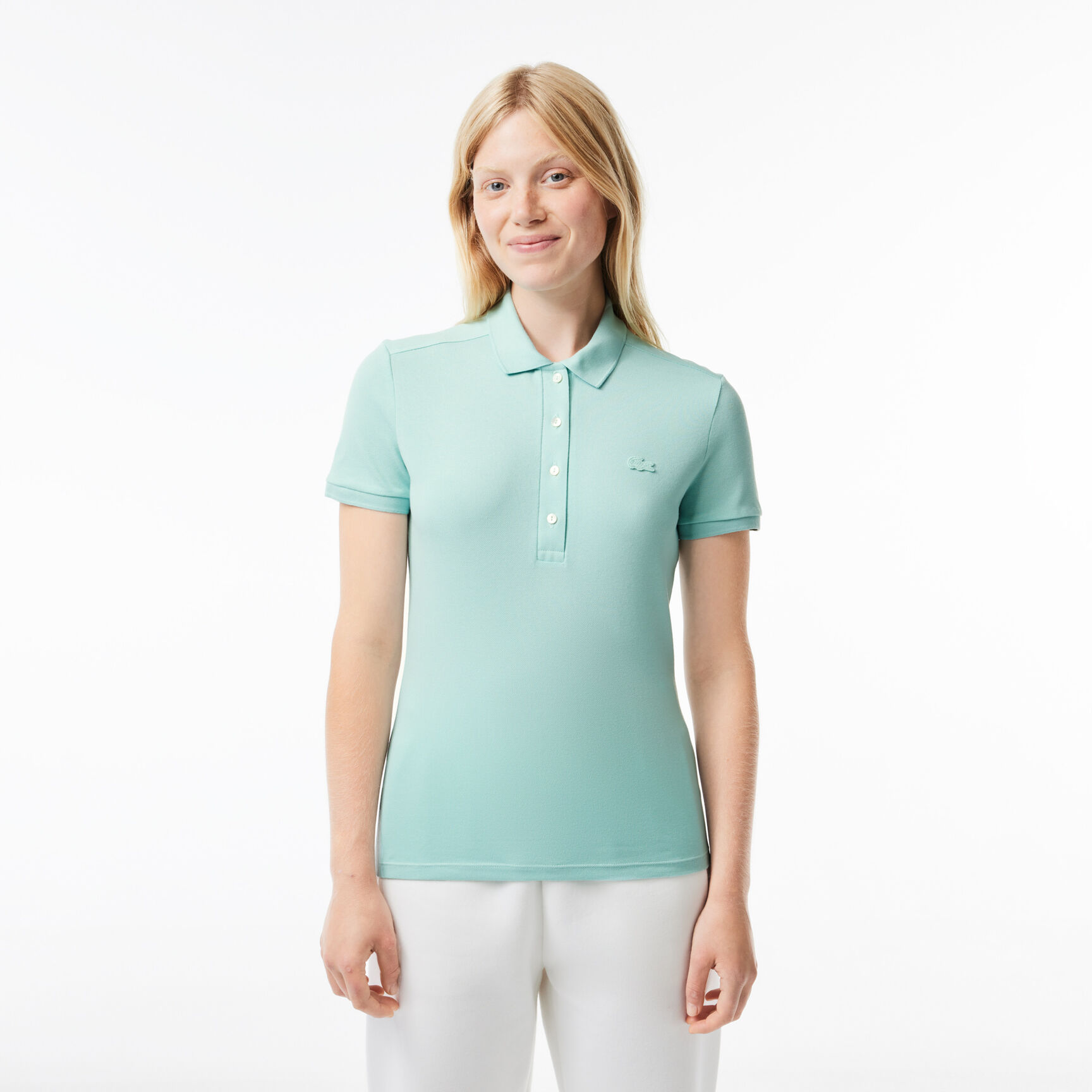 تيشيرت بولو L.12.D بقصة ضيقة من قماش بيتي بيكيه المطاطي Women's Lacoste Slim fit Stretch Cotton Pique Polo Shirt - PF5462-00-LGF